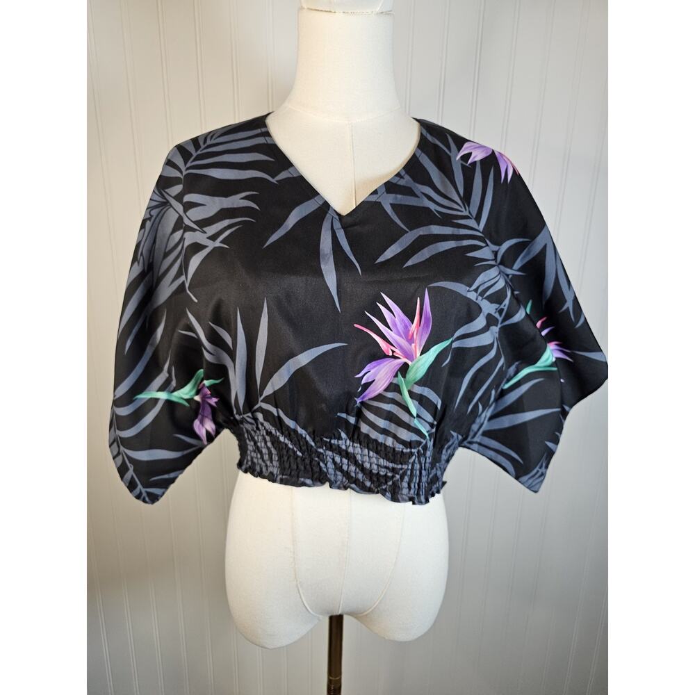 Vintage Blue Hawaii Floral Tropical Crop Top Women's S/M Made in Hawaii Aloha - Picture 2 of 8